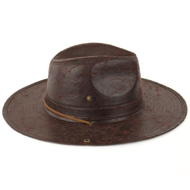 Leather effect fedora with neck cord - Brown