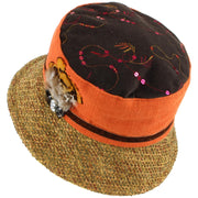 Ladies Mixed Fabric Cloche Hat with Textured Brim