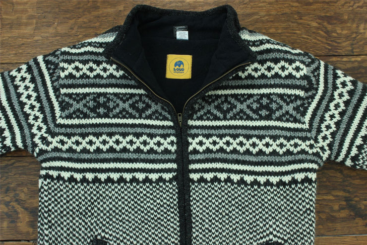 Hand Knitted Wool Jacket Cardigan - Fairisle Charcoal