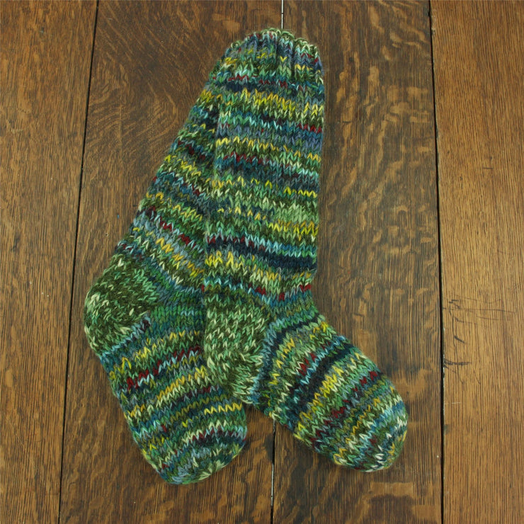 Hand Knitted Wool Long Socks - SD Green Mix