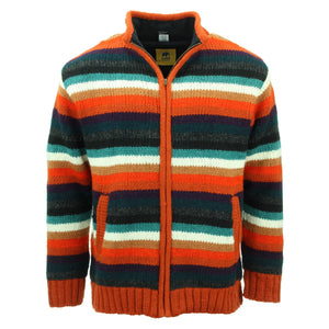 Cardigan veste en laine tricoté main - rayure anu