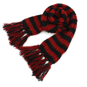 Echarpe en laine tricotée main - rayure rouge noir