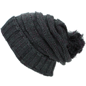 Bonnet à pompon en tricot acrylique - gris anthracite