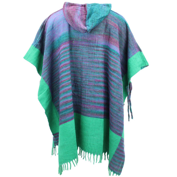 Soft Vegan Wool Hooded Tibet Poncho - Purple & Light Green