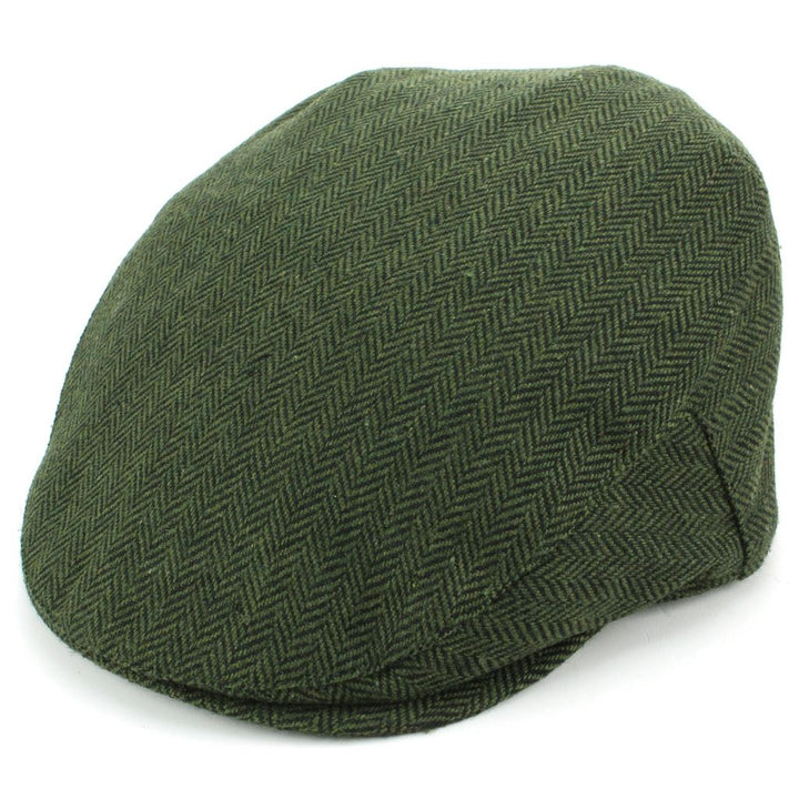 Herringbone Flat Cap with Quilted Lining - Green