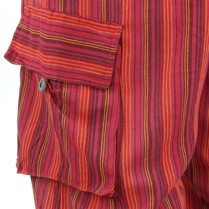 Classic Nepalese Lightweight Cotton Striped Cargo Trousers Pants - Red