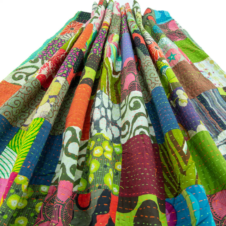 Handmade Patchwork Batik Printed Throw - Green Mix