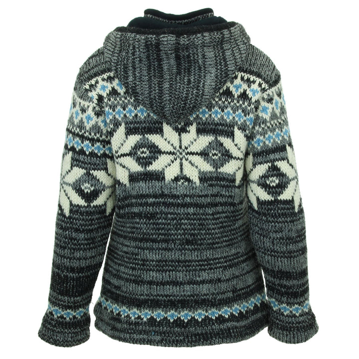Hand Knitted Wool Hooded Jacket Cardigan Ladies Cut - Fairisle Grey