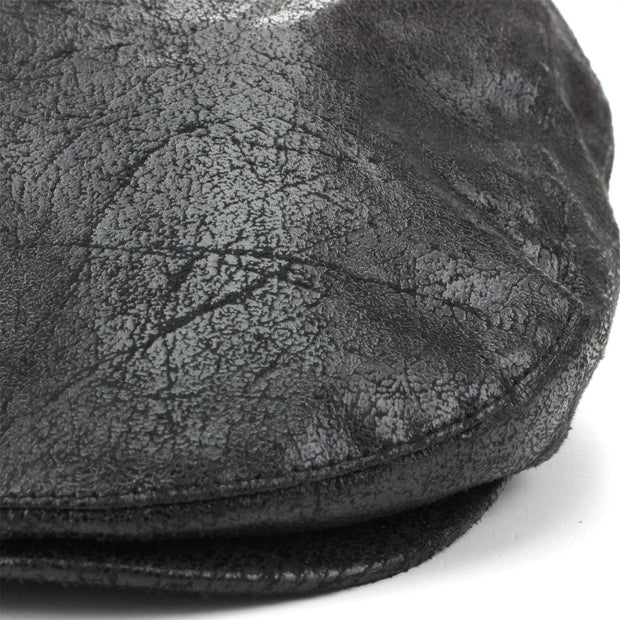 Leather Effect Flat Cap - Black