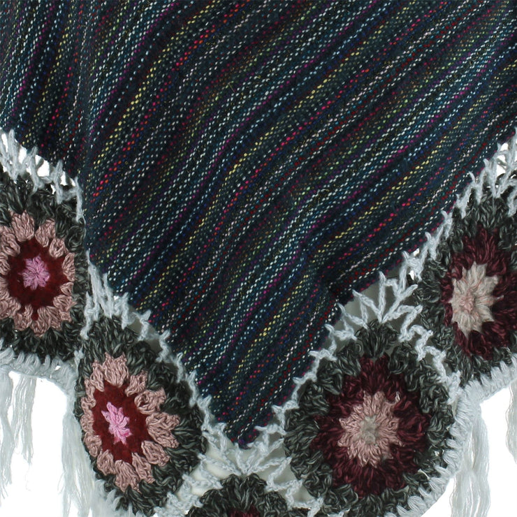 Granny Squares Crochet Poncho Short - Blue/Grey