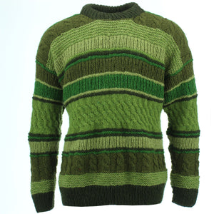 Chunky multi strik trøje i uld - grøn