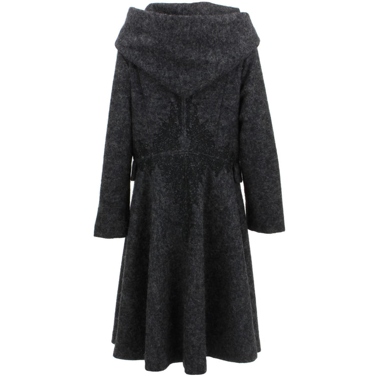 Wool Blend Woven Coat with an Oversized Collar Hood - Charcoal Grey