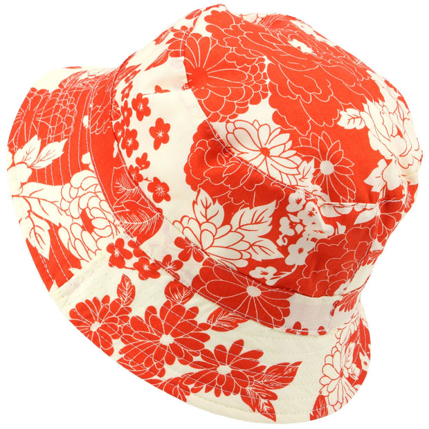 Two-tone Floral Print Bucket Hat - Red