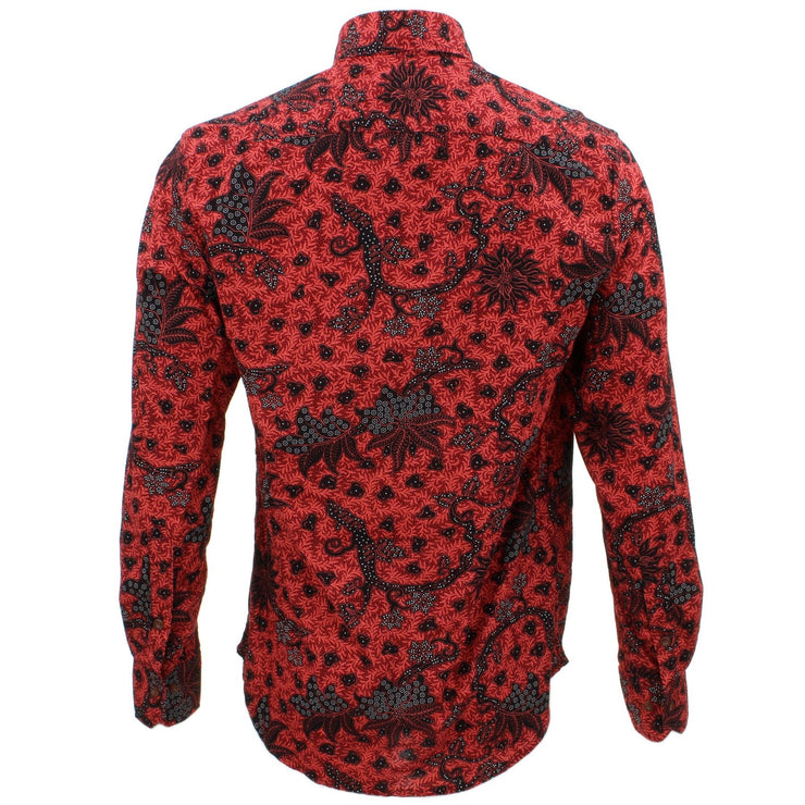 Tailored Fit Long Sleeve Shirt - Red & Orange Abstract