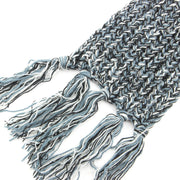 Long Narrow Acrylic Wool Knit Scarf - Teal & White
