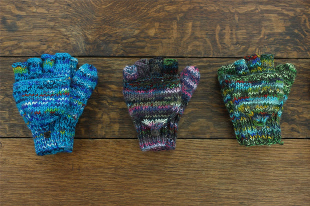 Hand Knitted Wool Shooter Gloves - SD Dark Blue Mix