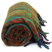Acrylic Wool Shawl Blanket - Stripe - Green & Red