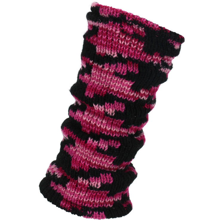 Chunky Wool Knit Leg Warmers - Pink Houndstooth