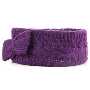 Cable knit acrylic blend headband with bow - Purple