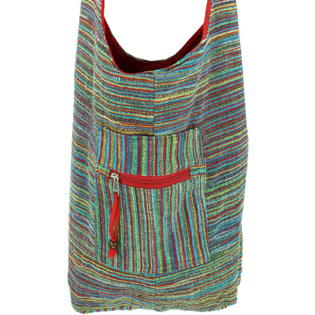 Striped Chenille Sling Shoulder Bag - Multi - Red Lining