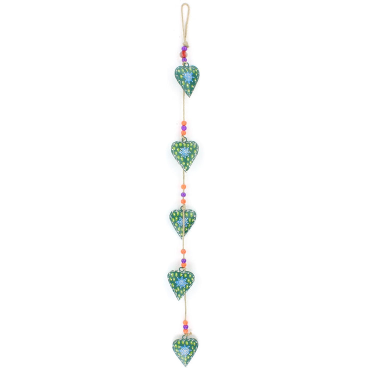 Hanging Mobile Decoration String of Hearts - Green - Sand String