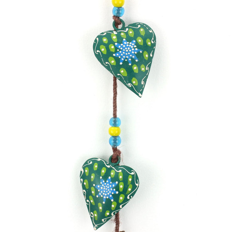 Hanging Mobile Decoration String of Hearts - Green - Brown String