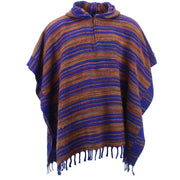 Hooded Square Poncho - Blue & Brown