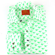 Tailored Fit Long Sleeve Shirt - Green & Black Birds