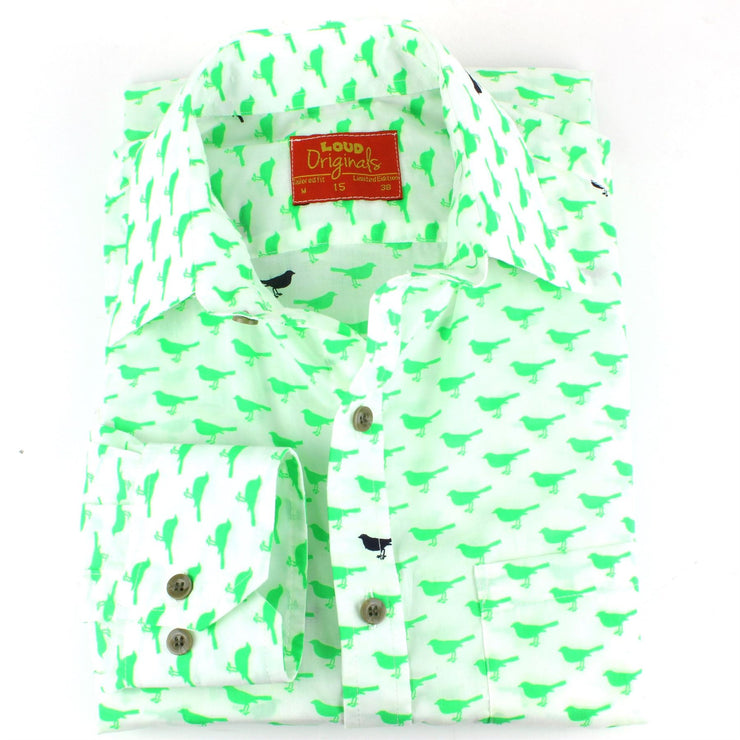 Tailored Fit Long Sleeve Shirt - Green & Black Birds