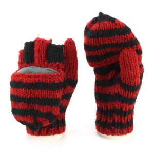 Handgestrickte Schützenhandschuhe aus Wolle – rot-schwarz gestreift