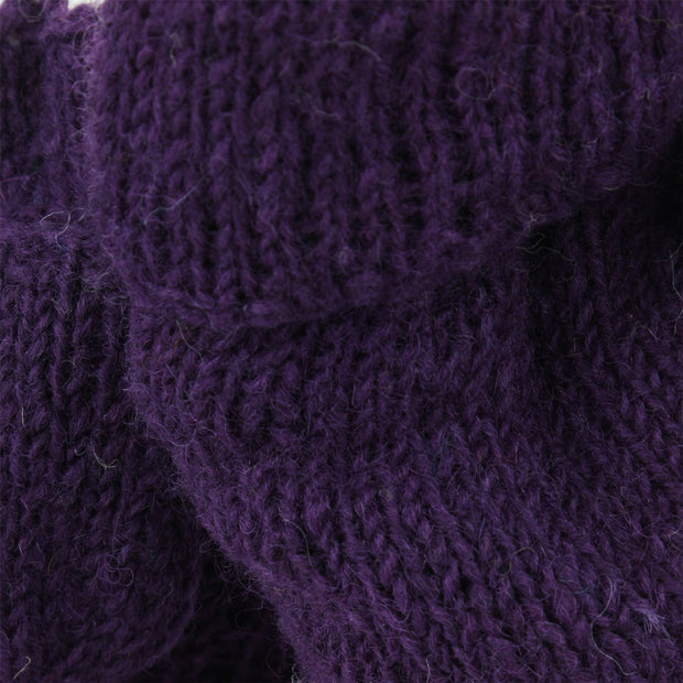 Chunky Wool Knit Fingerless Shooter Gloves - Plain - Purple