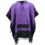 Soft Vegan Wool Hooded Tibet Poncho - Purple & Black