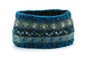 Bandeau en laine tricoté main - 17 bleu