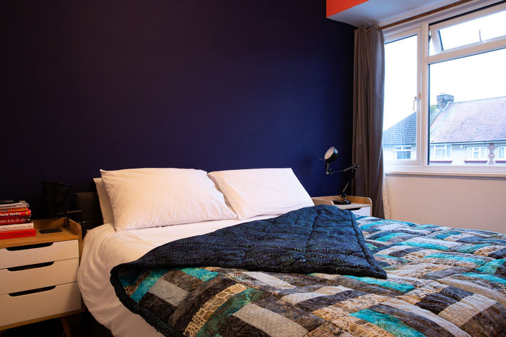 Handmade Quilted Patchwork Batik Printed Bedspread - Ocean Blue