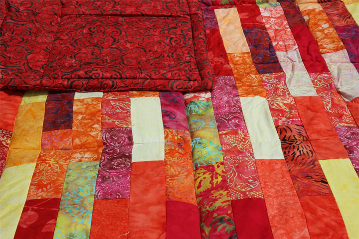 Handmade Quilted Patchwork Batik Printed Bedspread