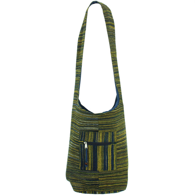 Striped Chenille Sling Shoulder Bag - Navy Yellow