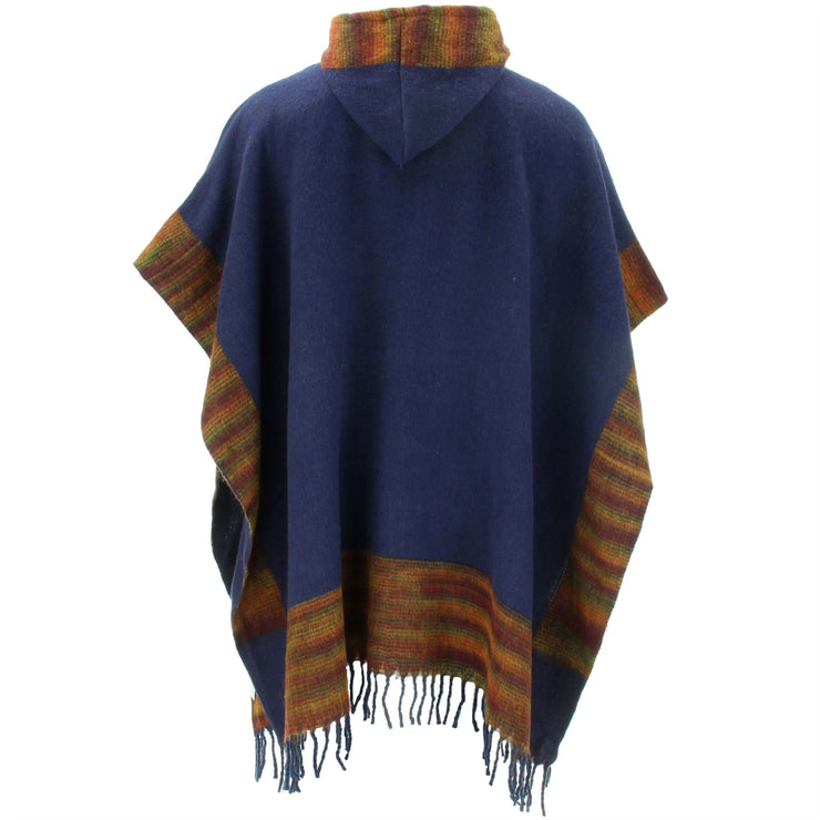 Soft Vegan Wool Hooded Tibet Poncho - Navy Sunset