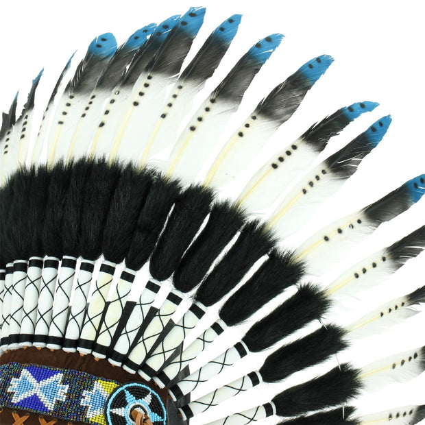Native Amercian Chief Headdress - Blue (Black Fur)