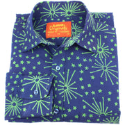 Regular Fit Long Sleeve Shirt - Blue with Green Stars & Fireworks
