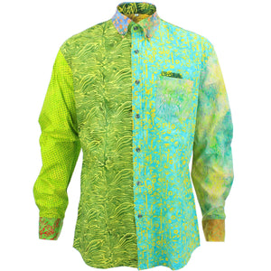 Langarmhemd mit normaler Passform – zufällig gemischter Batik – leuchtend grün