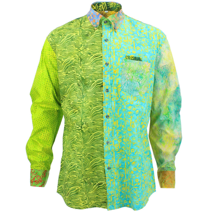 Regular Fit Long Sleeve Shirt - Random Mixed Batik - Bright Green
