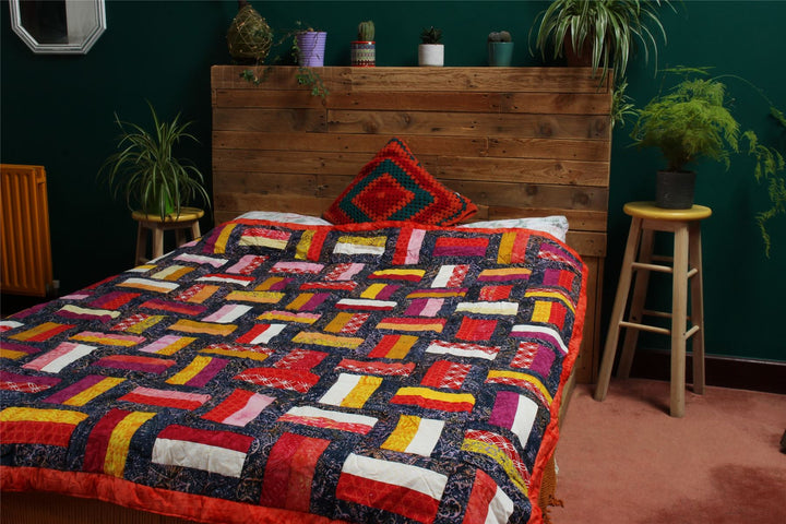 Handmade Quilted Patchwork Batik Printed Bedspread