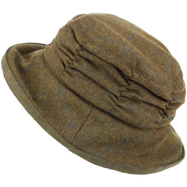 Ladies Wool Tweed Cloche Hat - Brown