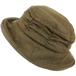 Dame uld tweed cloche hat - brun