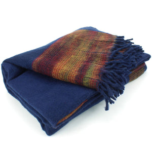 Tibetansk Wool Blend Shawl Blanket - Navy med Sunset Reverse