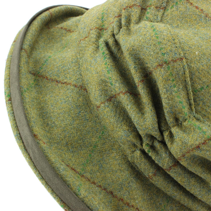 Ladies Wool Tweed Cloche Hat with a Ruched Crown - Mid Green