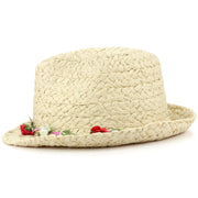 Straw Trilby Fedora Hat with Flower Garland Band