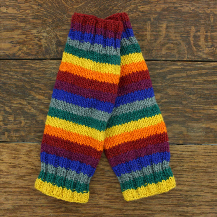 Hand Knitted Wool Leg Warmers - Stripe Rainbow 2
