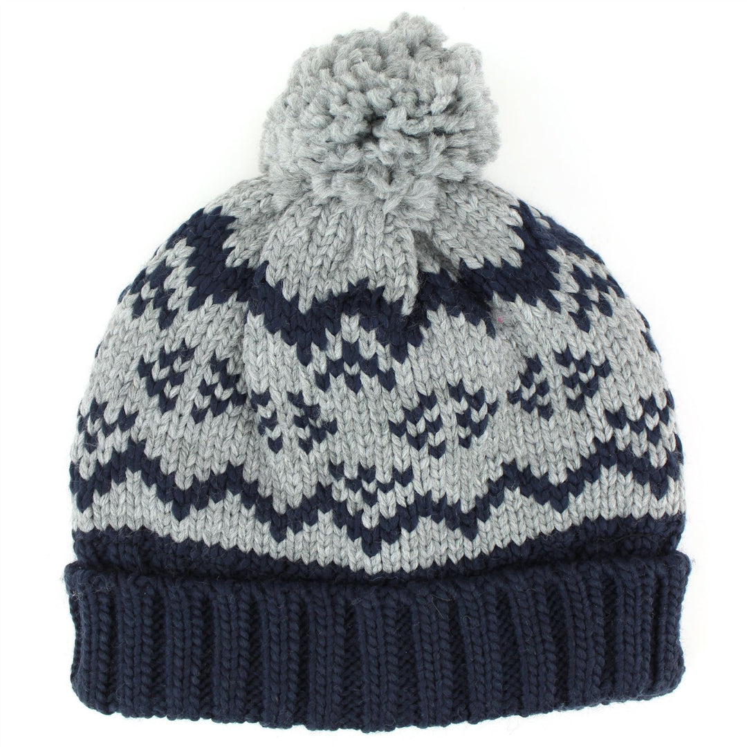Children's Fairisle Beanie Bobble Hat - Navy