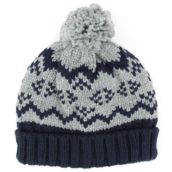 Children's Fairisle Beanie Bobble Hat - Navy